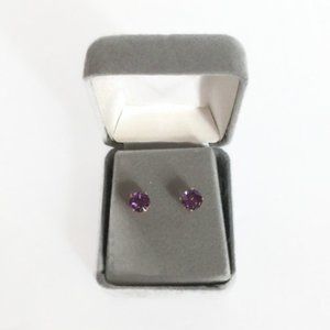 7mm Round Stud Amethyst Earrings 14K Prong Set NEW
